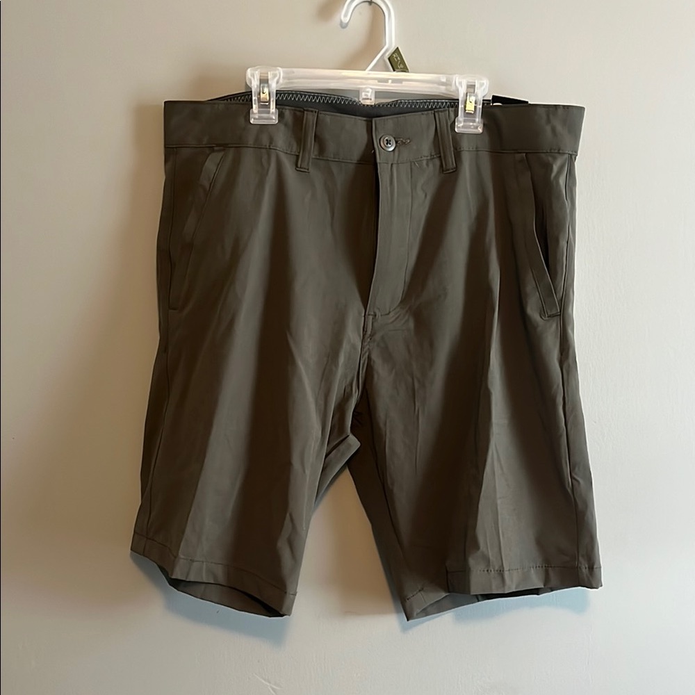 Green Flat Front Shorts with Relaxed Fit